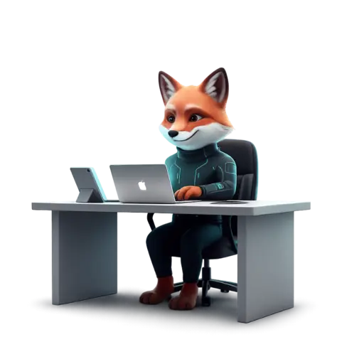 Fox working at a modern desk