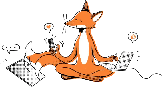 Fox writing on laptop and phone